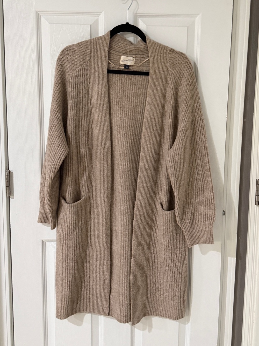 Universal Thread Long Open-Front Ribbed Cardigan - Taupe